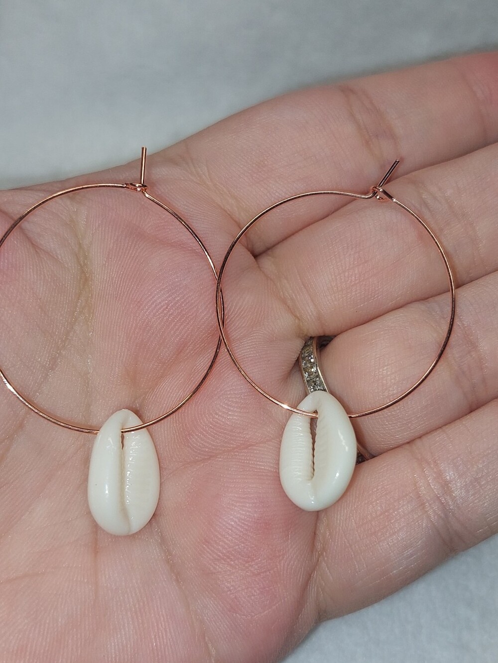 Handmade Hoop Earrings with White Cowrie Shell Charm